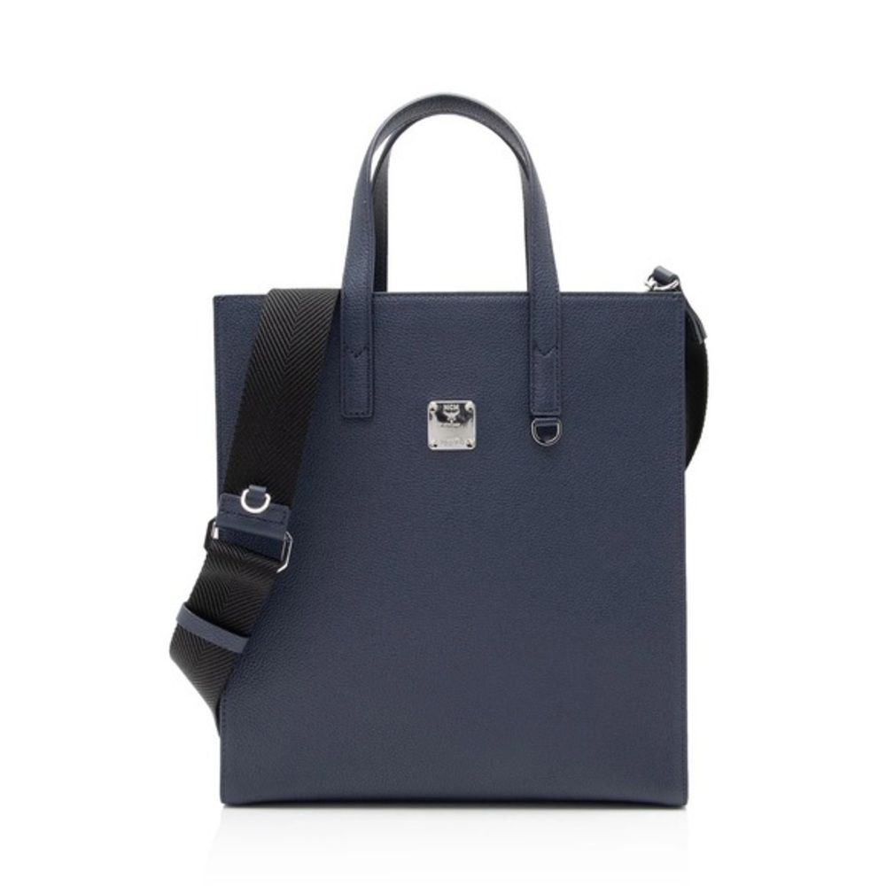 MCM Blue and Black Floral Leather Portuna Tote Shoulder Bag Small
